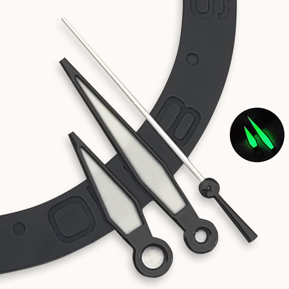 Watch Hands Set Luminous Replacement Nh35 - ชุดเข็มนาฬิกา Pilot Pointer NH35 สีดำ-น้ำเงิน เข็มนาฬิกาเรืองแสงสีเขียว