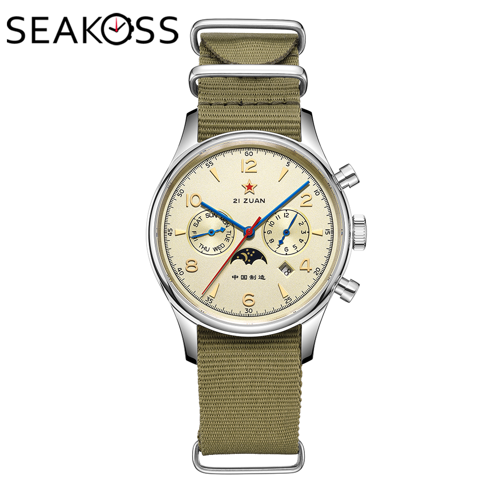 Chronograph Mechanical Watch Seagull 1963 - SEAKOSS ไพลอตนาฬิกาข้อมือผู้ชาย ระบบออโตเมติก กลไกนาฬิกา Seagull ST1654