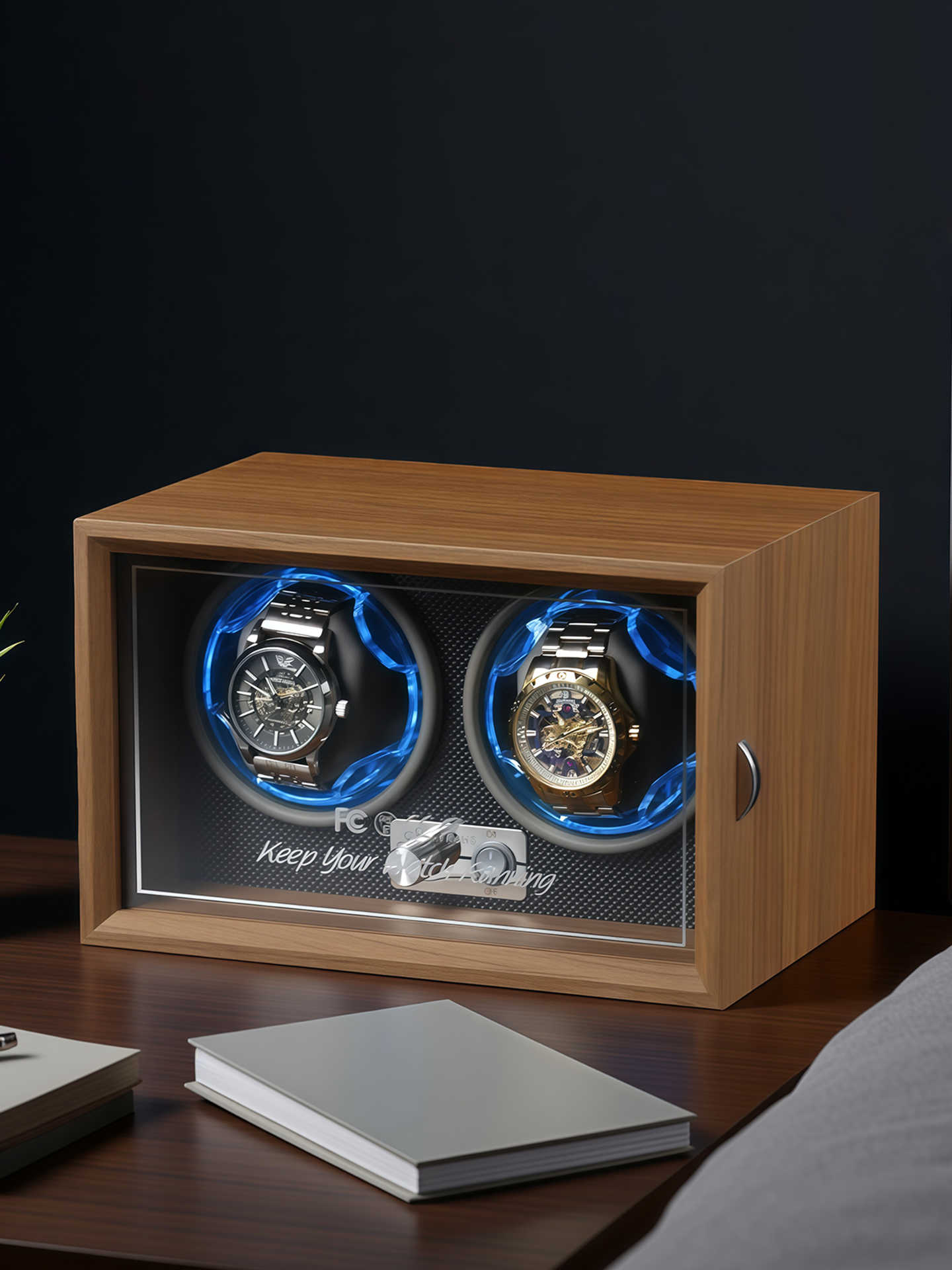 Watch Winder Automatic Dual Watch Box - กล่องหมุนนาฬิกาอัตโนมัติแบบคู่ระดับพรีเมียม หมุนอัจฉริยะ สำหรับนาฬิกาจักรกล