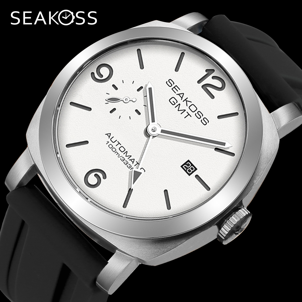 Chronograph Mechanical Watch Seagull 1963 - SEAKOSS 10Bar GMT ดําน้ําอัตโนมัตินาฬิกาผู้ชาย 1963 ST2557