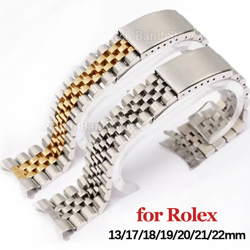 Solid Stainless Steel Watch Bracelet Jubilee - สายนาฬิกาโลหะปลายโค้งขนาด 13/17/18/21/22 มม. สำหรับ Rolex DATEJUST