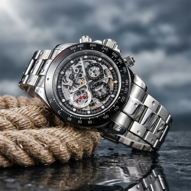 Men Mechanical Watch Sapphire Crystal - นาฬิกาข้อมือสำหรับผู้ชาย PAGANI DESIGN 1653 ดีไซน์โครงกระดูก กลไกอัตโนมัติ