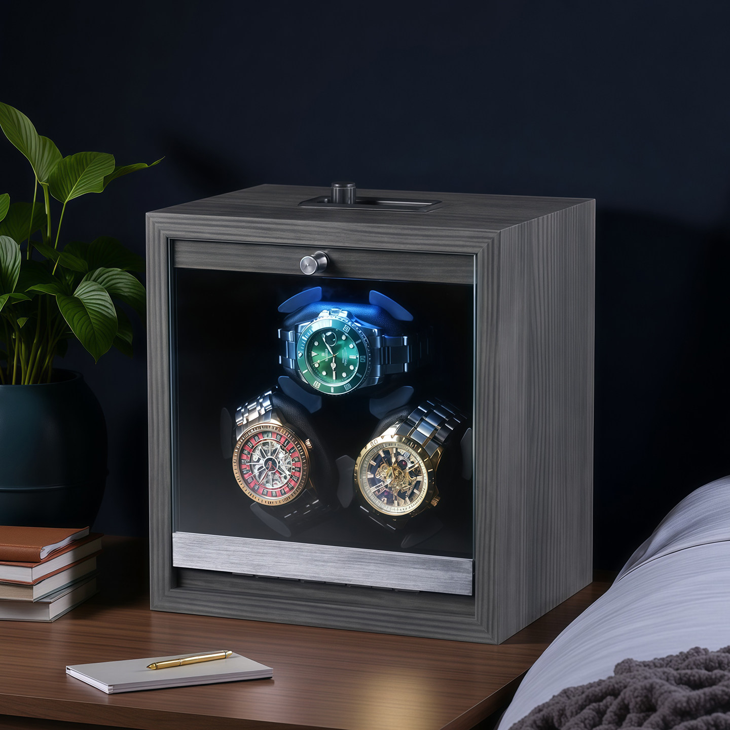 Watch Winder Automatic Dual Watch Box - กล่องหมุนนาฬิกาอัตโนมัติระดับพรีเมียม 3 ช่อง พร้อมมอเตอร์ Mabuchi ทำงานเงียบเป็นพิเศษ
