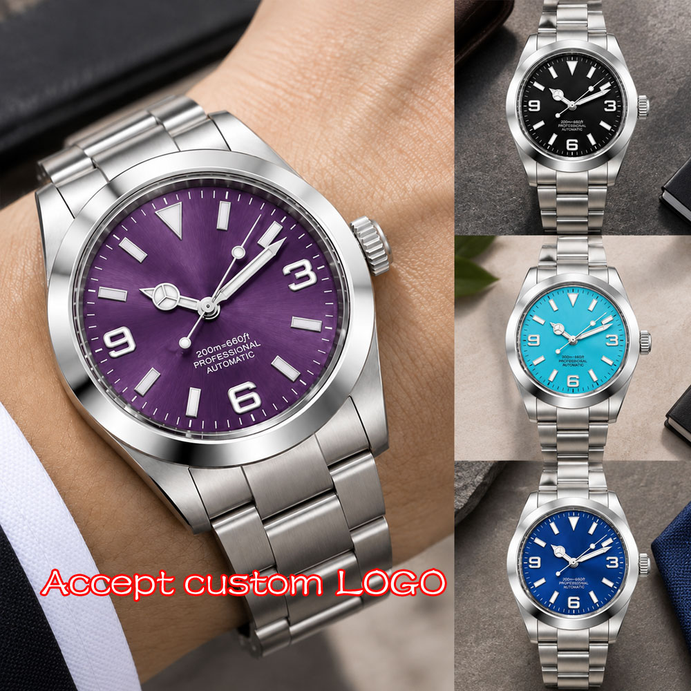 Men Mechanical Watch Sapphire Crystal - นาฬิกาข้อมือ Corgeut ระบบออโตเมติก สำหรับผู้ชาย ตัวเรือนปัดเงา ขนาด