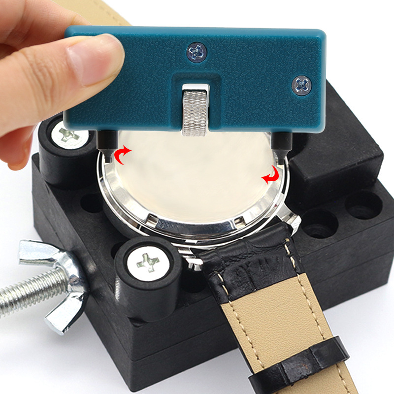 Watchmaker Repair Tool Kit Case Opener - เครื่องมือเปิดฝาหลังนาฬิกาแบบปรับได้ พร้อมที่ถอด/ปิดฝาแบบกด สำหรับเปลี่ยนแบตเตอรี่ รูปทรงสี่เหลี่ยมผืนผ้า สำหรับช่างซ่อมนาฬิกา