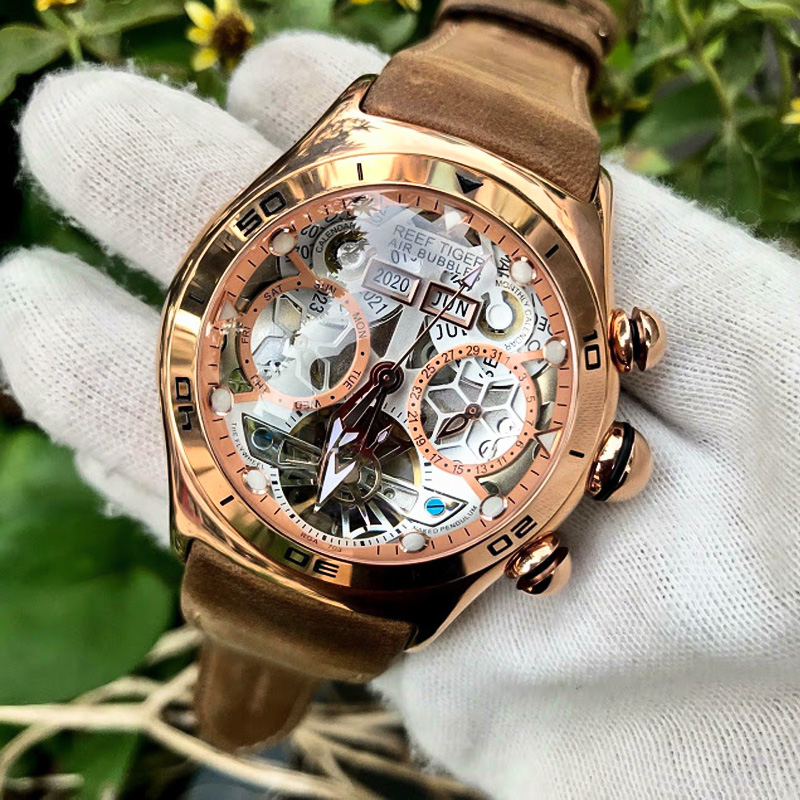 Skeleton Automatic Watch Luxury Tourbillon - Reef Tiger/rt สําหรับบุรุษนาฬิกาชาย Skeleton Mechanical Tourbillon
