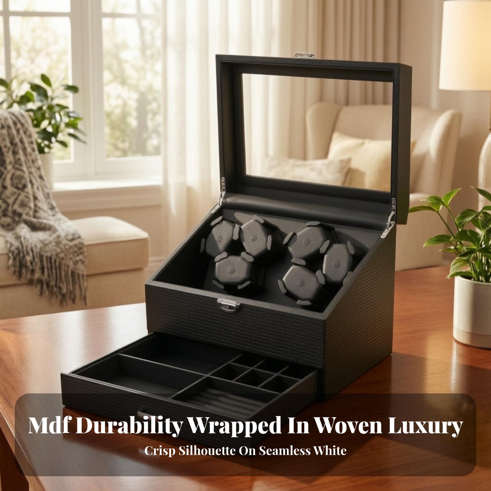 Watch Winder Automatic Dual Watch Box - กล่องเก็บนาฬิกาและเครื่องประดับสำหรับผู้ชาย พร้อมฟังก์ชันสองอย่าง ฝาปิดกระจก ป้องกันฝุ่น