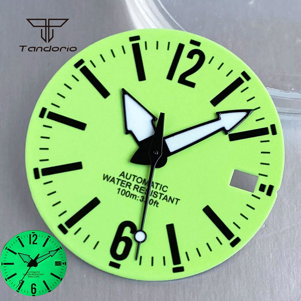 Watch Hands Set Luminous Replacement Nh35 - หน้าปัดนาฬิกาสีเขียวขนาด 29 มม. เรืองแสงเต็มหน้าปัด พร้อมเข็มนาฬิกา แสดงวันที่