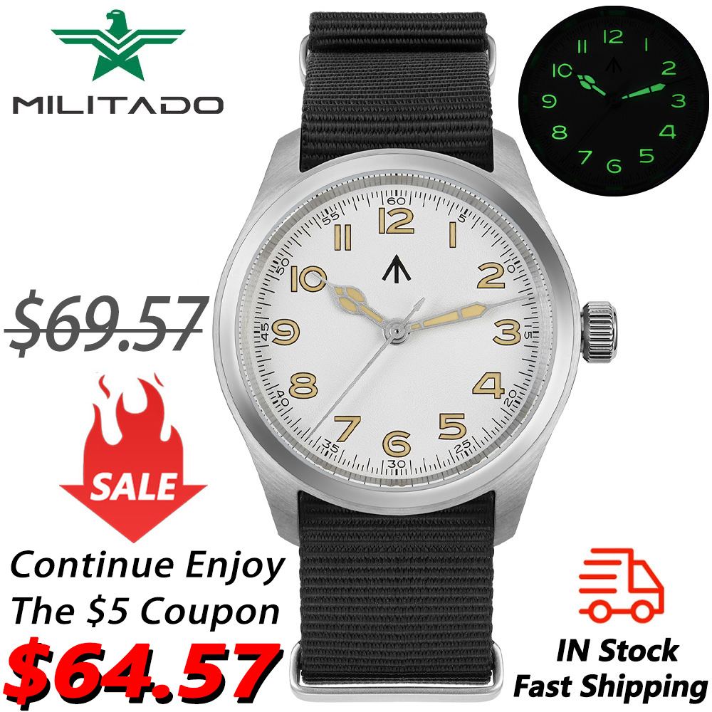 Sapphire Watch Crystal Double Domed - Militado ML08 นาฬิกาควอตซ์ VH31 การเคลื่อนไหว Double
