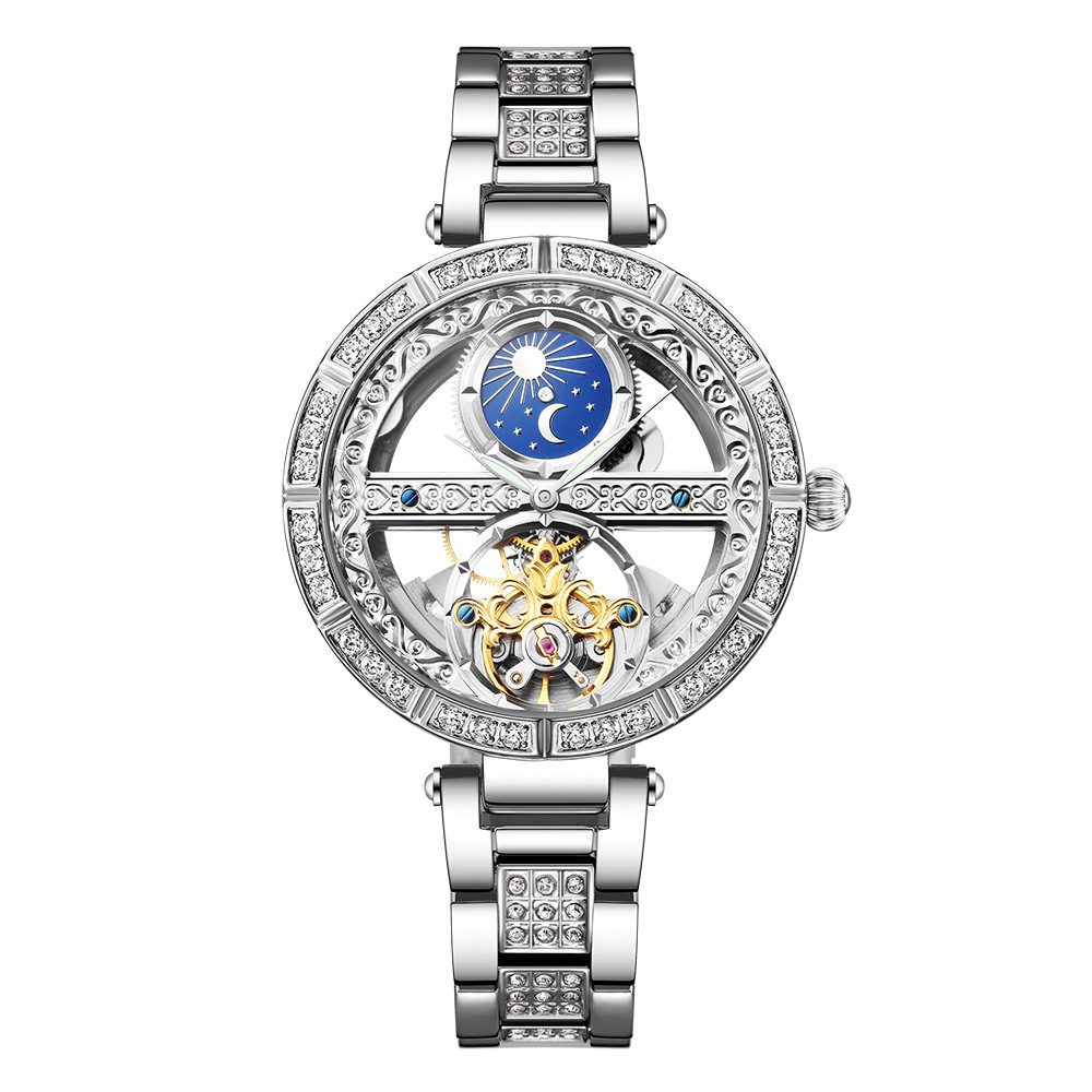 สุภาพสตรีนาฬิกาผู้หญิงอัตโนมัต - Skeleton Automatic Watch Luxury Tourbillon บทวิจารณ์และราคา