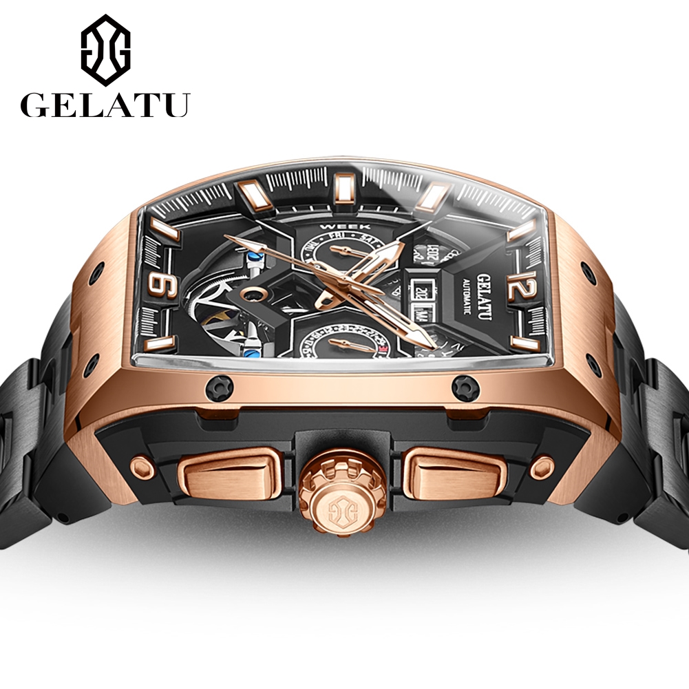 Reloj Hombre นาฬิกา Mens GELAT - Skeleton Automatic Watch Luxury Tourbillon บทวิจารณ์และราคา