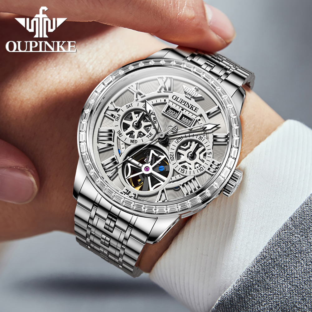 Oupinke นาฬิกาข้อมืออัตโนมัติผ - Skeleton Automatic Watch Luxury Tourbillon บทวิจารณ์และราคา