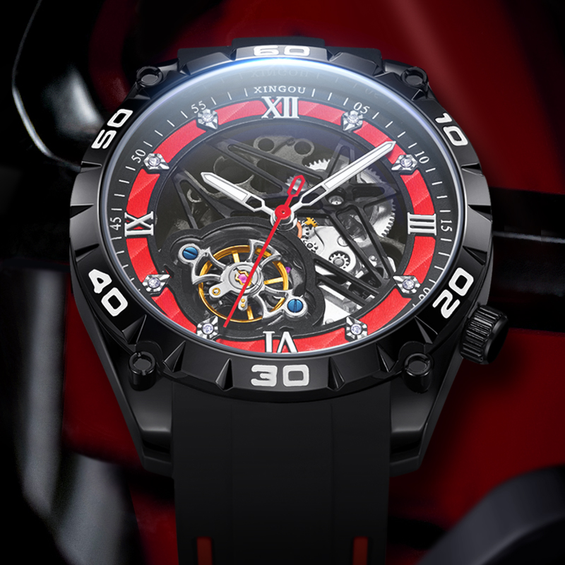 นาฬิกาข้อมือสำหรับผู้ชาย หน้าป - Skeleton Automatic Watch Luxury Tourbillon บทวิจารณ์และราคา