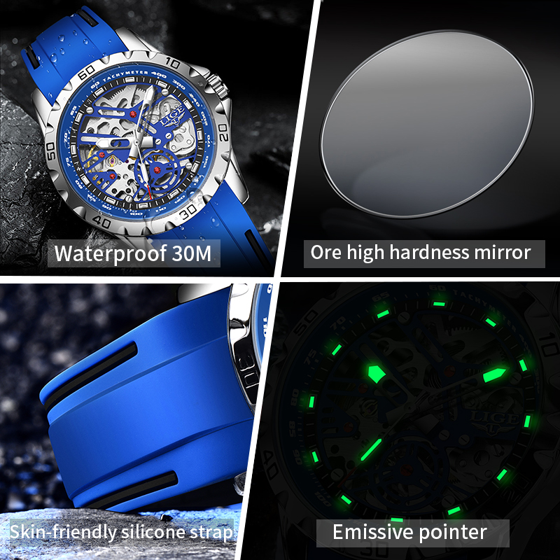 Lige นาฬิกา Tourbillon กลไกหรู - Skeleton Automatic Watch Luxury Tourbillon บทวิจารณ์และราคา