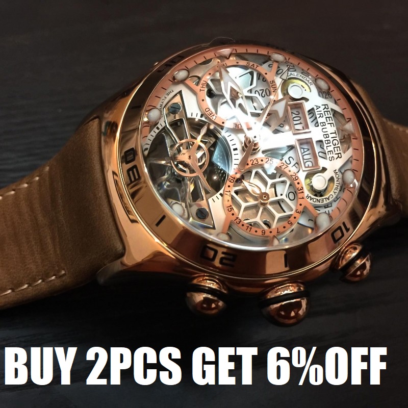Reef Tiger/rt สําหรับบุรุษนาฬิ - Skeleton Automatic Watch Luxury Tourbillon บทวิจารณ์และราคา