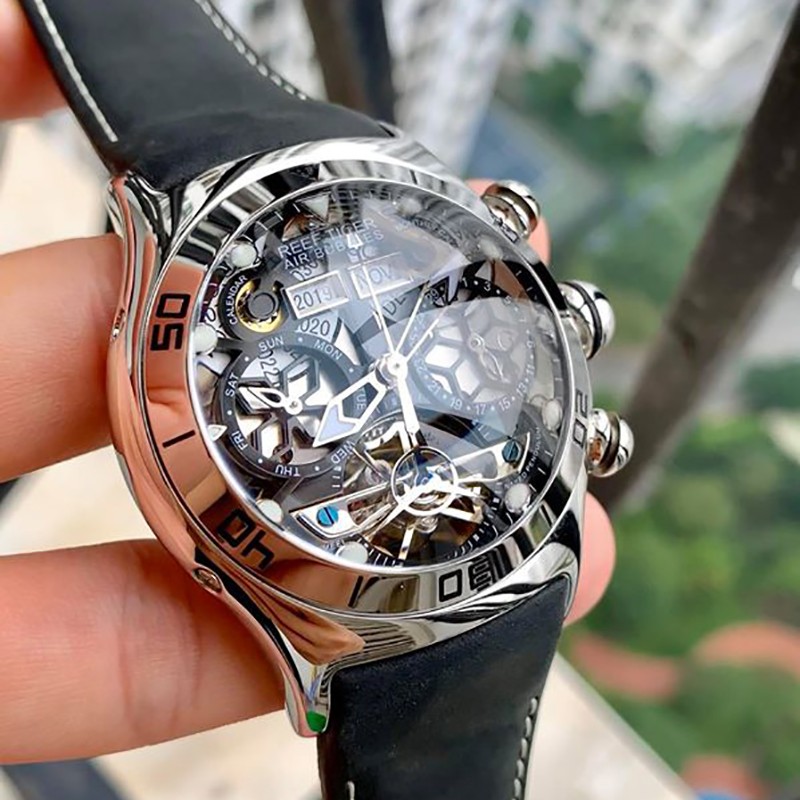 Reef Tiger/rt สําหรับบุรุษนาฬิ - Skeleton Automatic Watch Luxury Tourbillon บทวิจารณ์และราคา