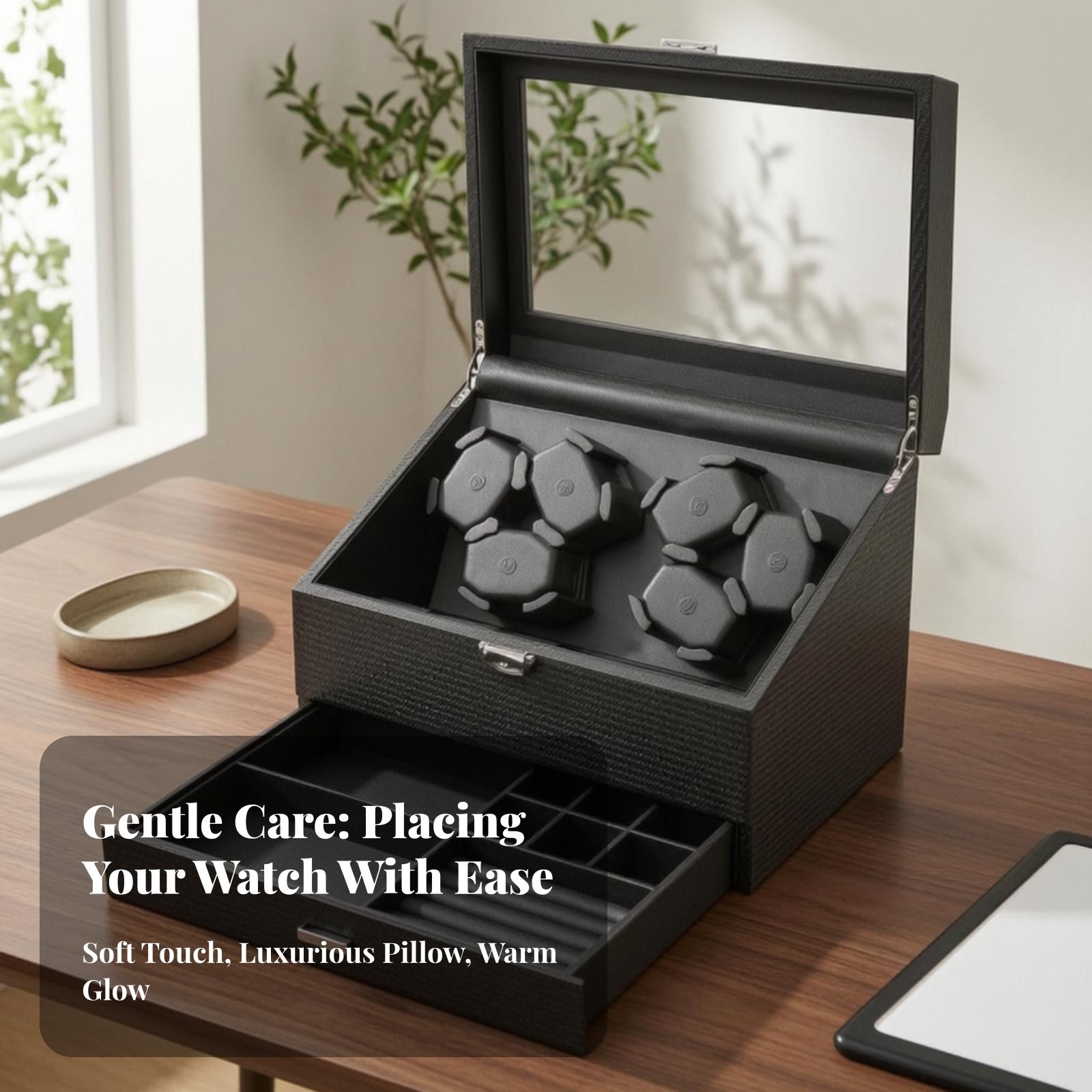 กล่องเก็บนาฬิกาและเครื่องประดั - Watch Winder Automatic Dual Watch Box บทวิจารณ์และราคา
