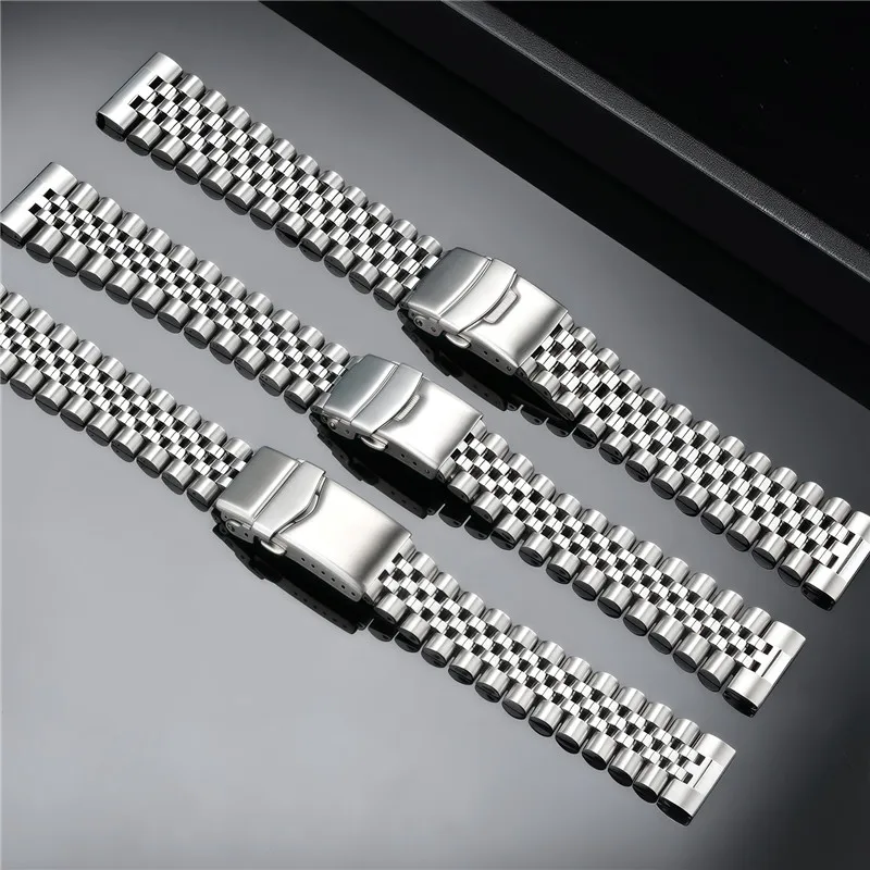 สแตนเลสสตีลผู้ชายผู้หญิงพับหัว - Solid Stainless Steel Watch Bracelet Jubilee บทวิจารณ์และราคา